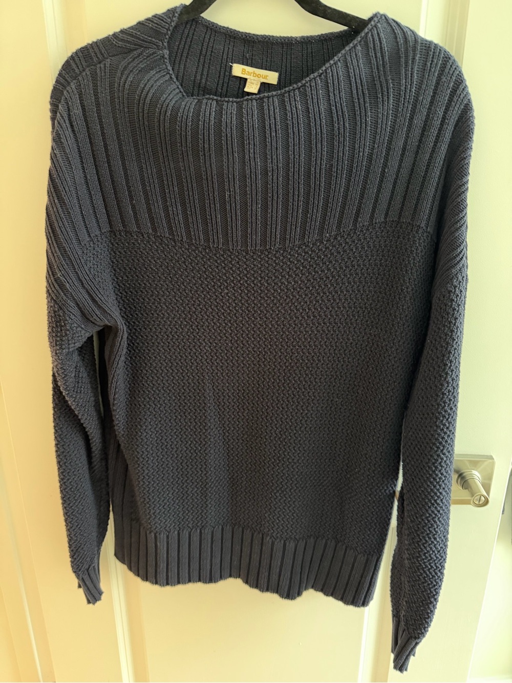 Barbour Men's-Style Navy Ribbed Panel Crewneck Sweater